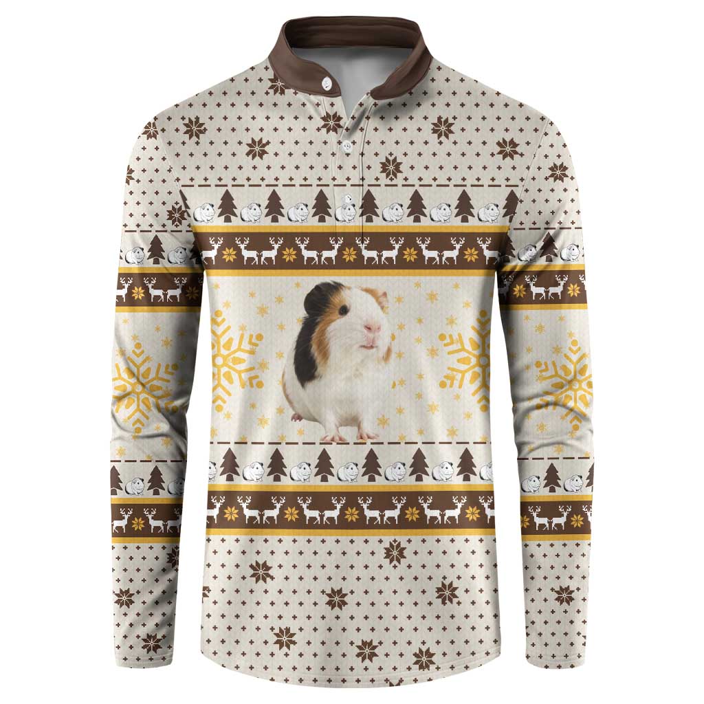 Guinea Pig Christmas Button Sweatshirt with Snowflakes Trees and Reindeer Pattern - Wonder Print Shop