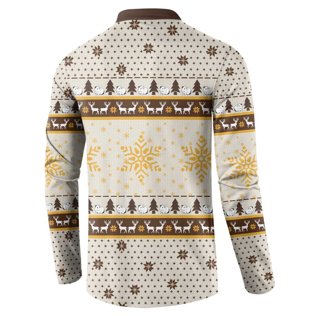 Guinea Pig Christmas Button Sweatshirt with Snowflakes Trees and Reindeer Pattern - Wonder Print Shop