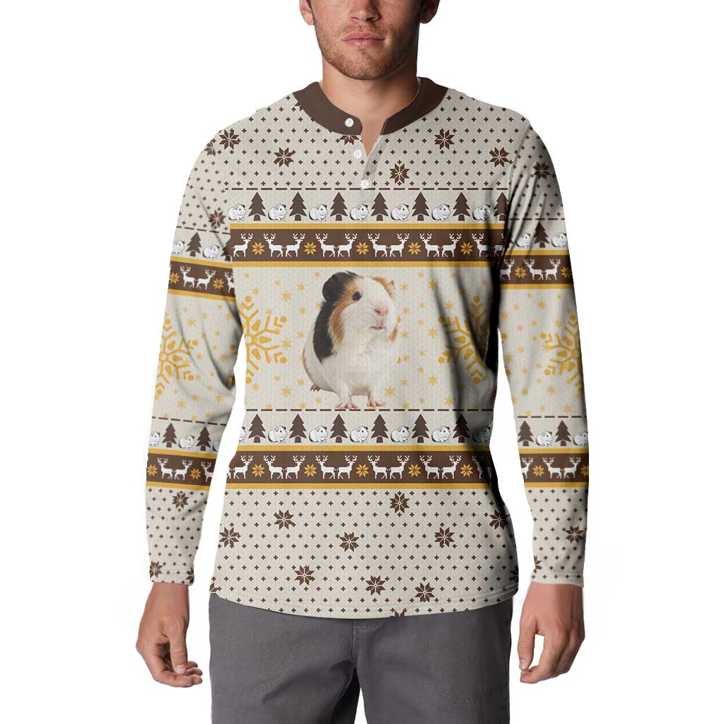Guinea Pig Christmas Button Sweatshirt with Snowflakes Trees and Reindeer Pattern - Wonder Print Shop