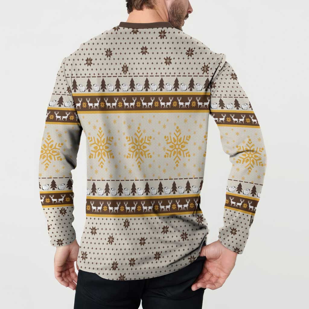 Guinea Pig Christmas Button Sweatshirt with Snowflakes Trees and Reindeer Pattern - Wonder Print Shop
