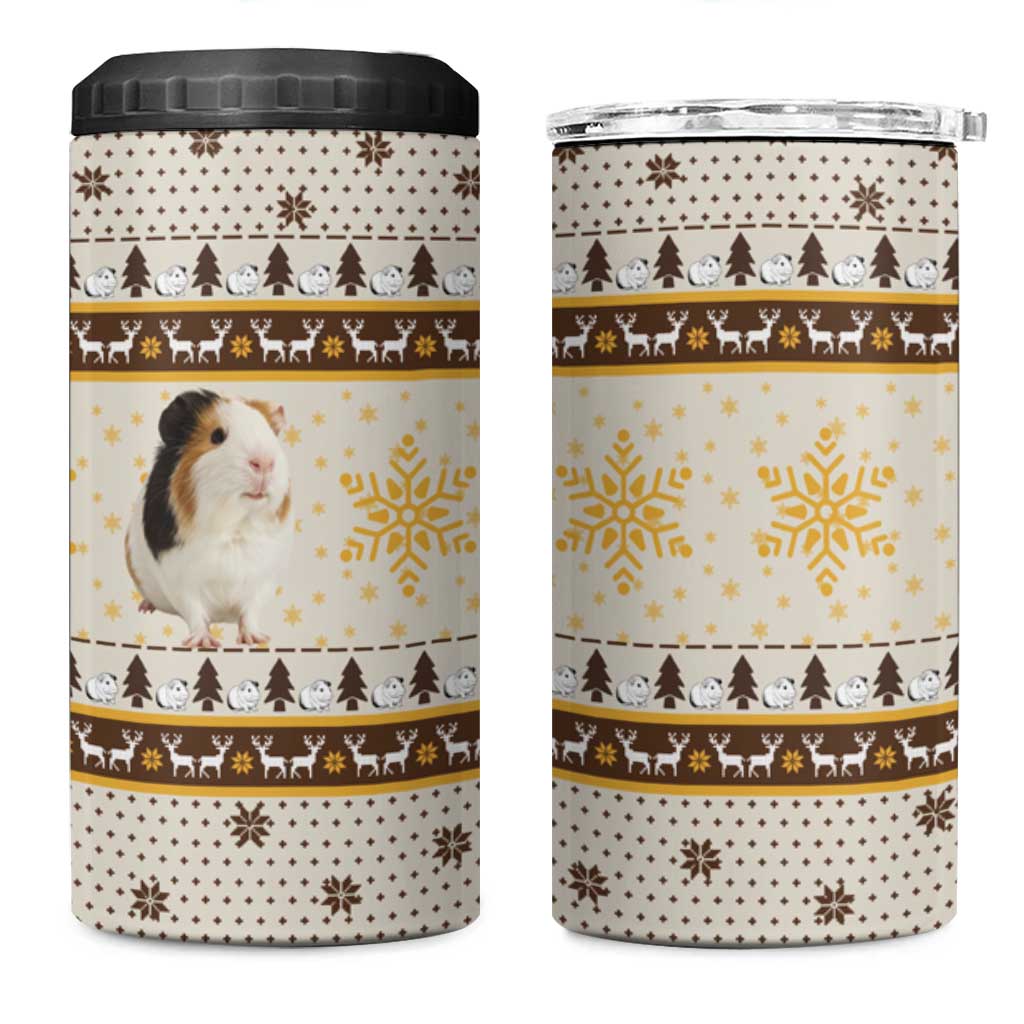 Guinea Pig Christmas 4 in 1 Can Cooler Tumbler with Snowflakes Trees and Reindeer Pattern - Wonder Print Shop