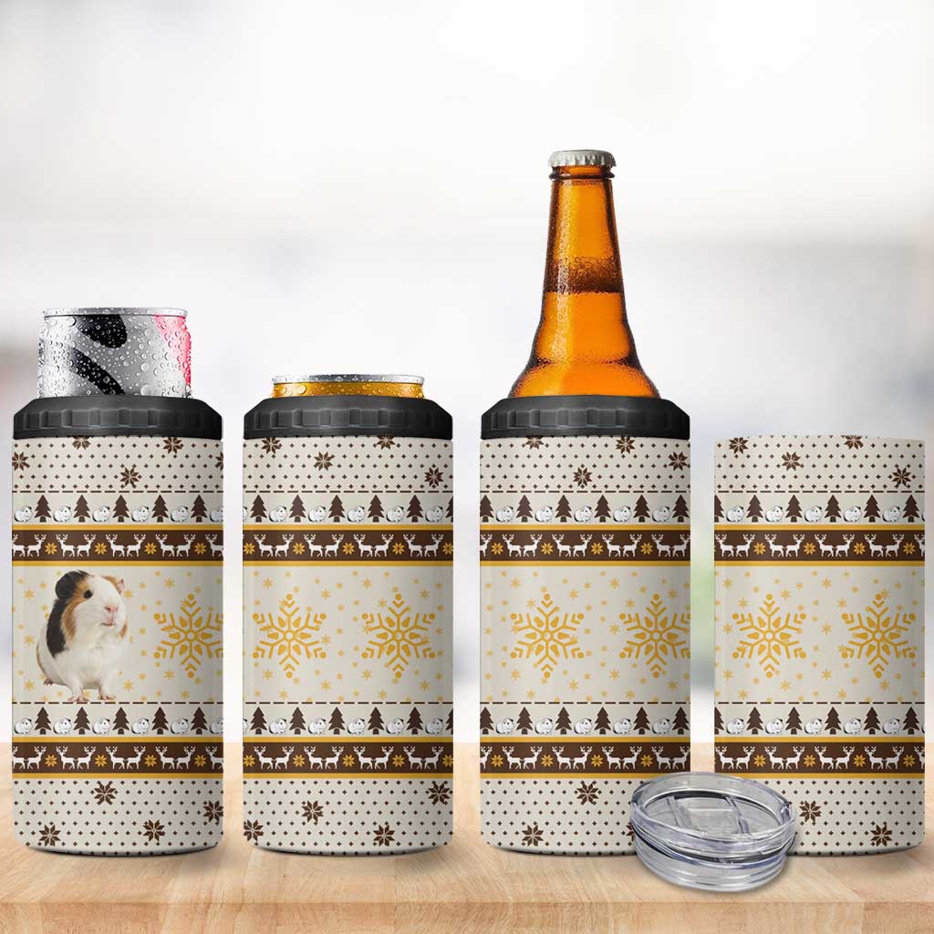 Guinea Pig Christmas 4 in 1 Can Cooler Tumbler with Snowflakes Trees and Reindeer Pattern - Wonder Print Shop