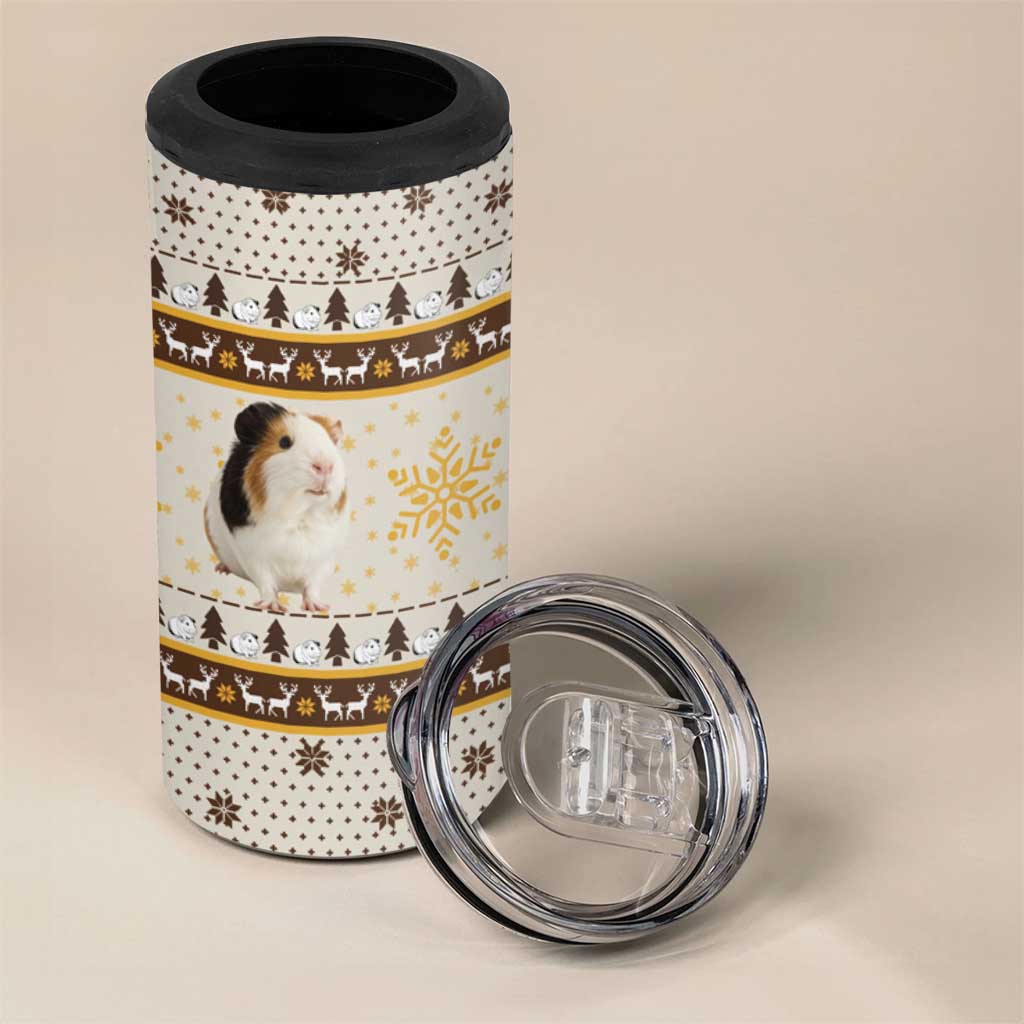 Guinea Pig Christmas 4 in 1 Can Cooler Tumbler with Snowflakes Trees and Reindeer Pattern - Wonder Print Shop