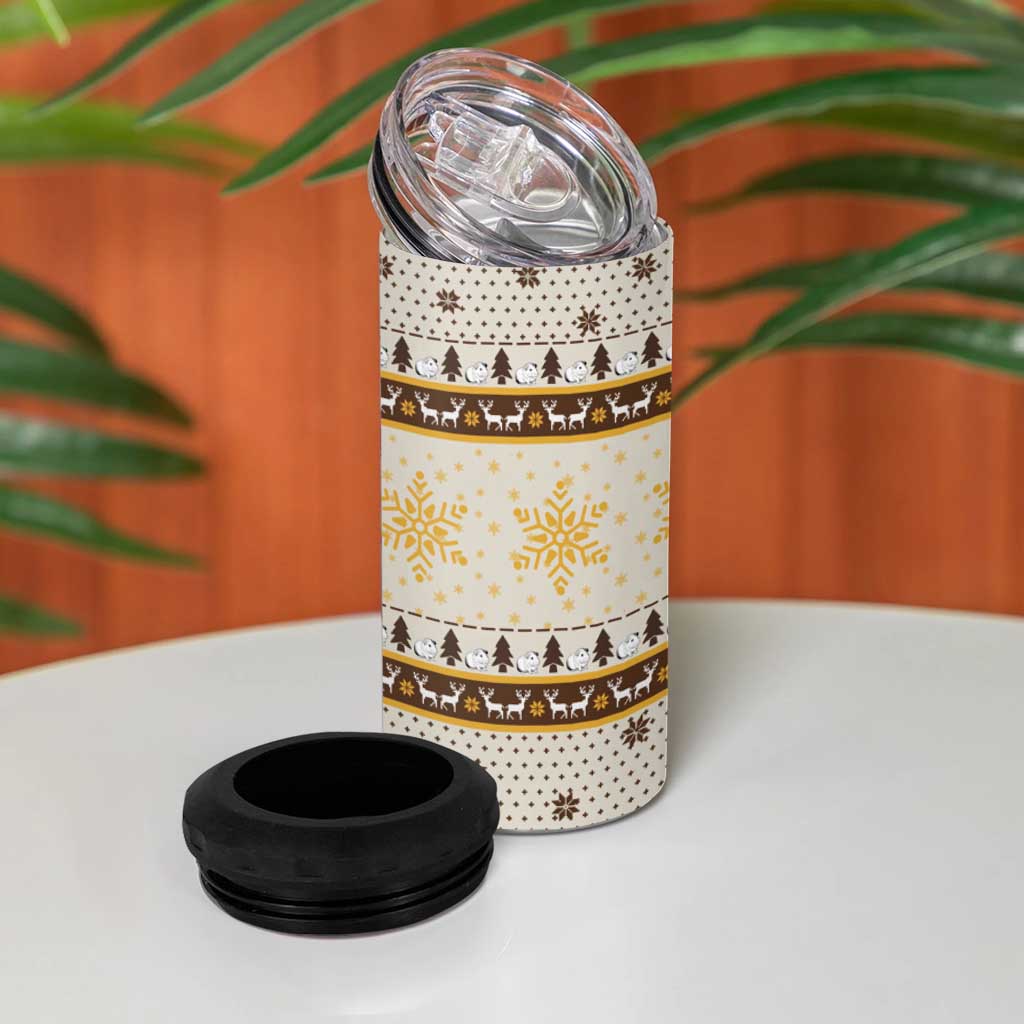 Guinea Pig Christmas 4 in 1 Can Cooler Tumbler with Snowflakes Trees and Reindeer Pattern - Wonder Print Shop