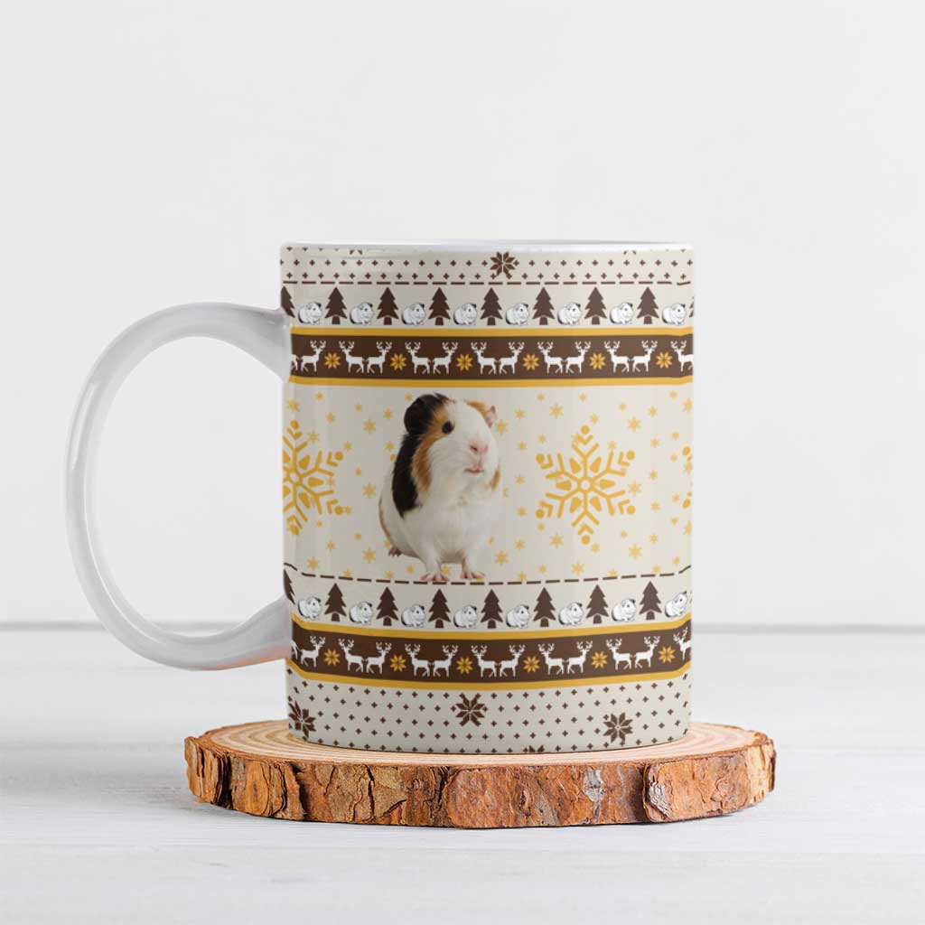 Guinea Pig Christmas Ceramic Mug with Snowflakes Trees and Reindeer Pattern - Wonder Print Shop