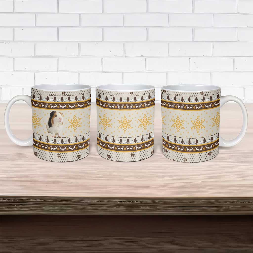 Guinea Pig Christmas Ceramic Mug with Snowflakes Trees and Reindeer Pattern - Wonder Print Shop