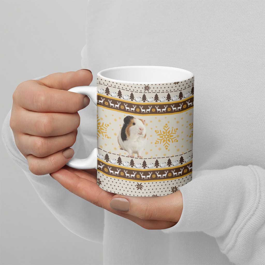 Guinea Pig Christmas Ceramic Mug with Snowflakes Trees and Reindeer Pattern - Wonder Print Shop