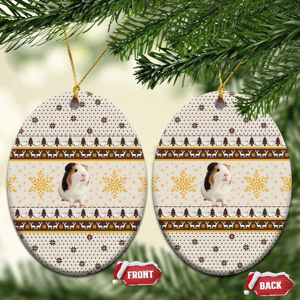 Guinea Pig Christmas Ceramic Ornament with Snowflakes Trees and Reindeer Pattern - Wonder Print Shop