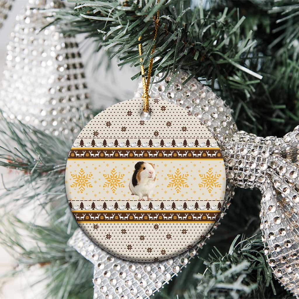 Guinea Pig Christmas Ceramic Ornament with Snowflakes Trees and Reindeer Pattern - Wonder Print Shop