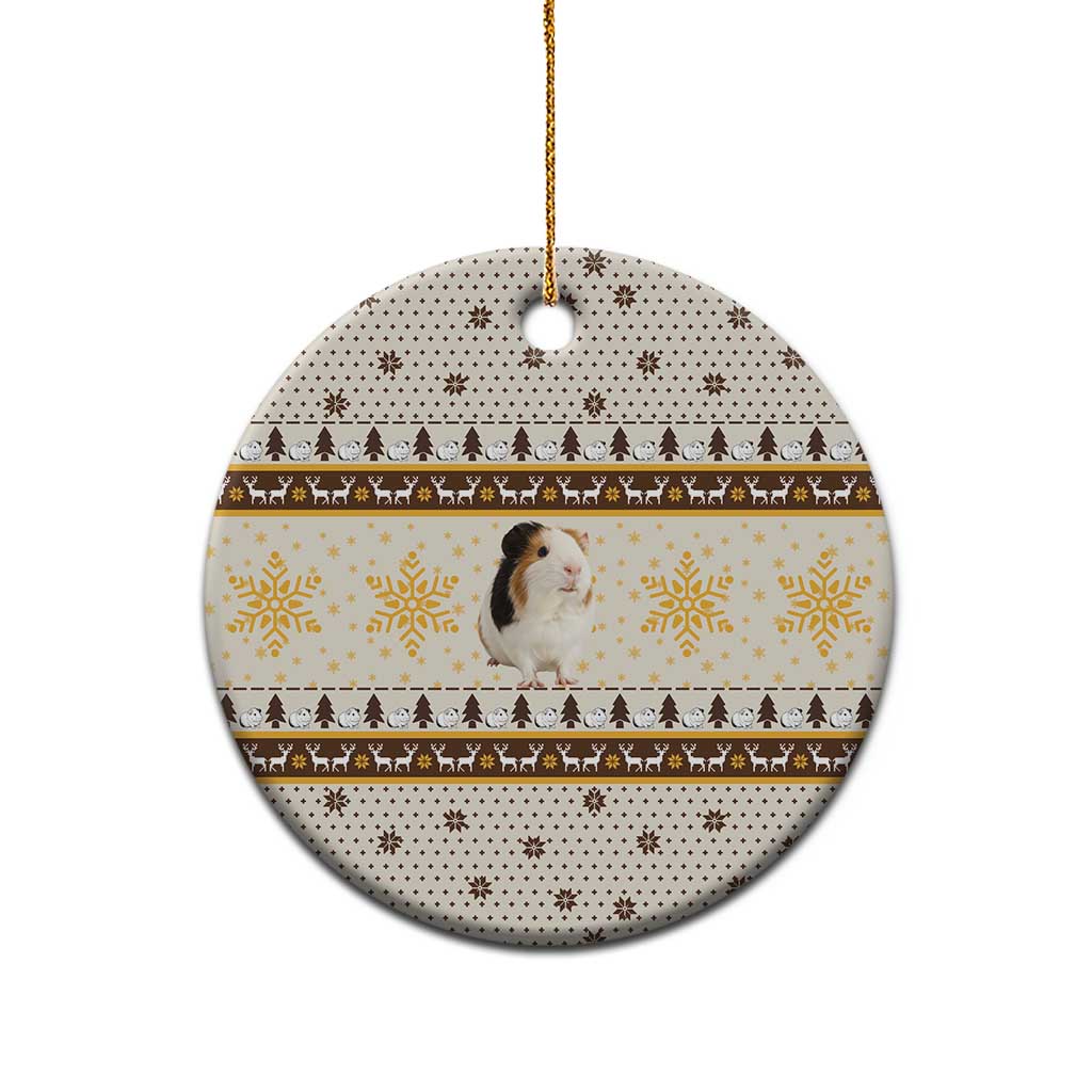 Guinea Pig Christmas Ceramic Ornament with Snowflakes Trees and Reindeer Pattern - Wonder Print Shop