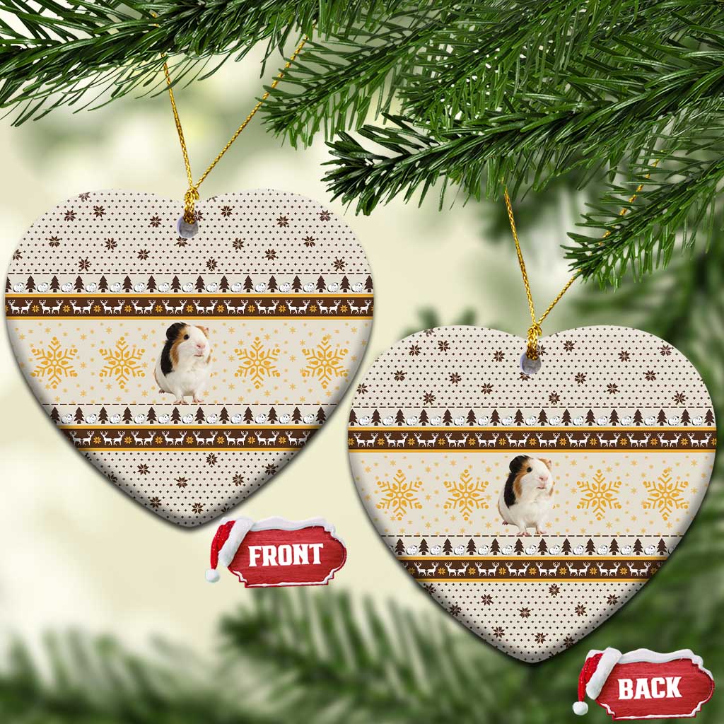 Guinea Pig Christmas Ceramic Ornament with Snowflakes Trees and Reindeer Pattern - Wonder Print Shop