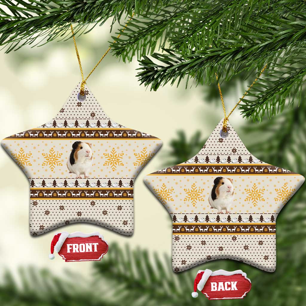 Guinea Pig Christmas Ceramic Ornament with Snowflakes Trees and Reindeer Pattern - Wonder Print Shop