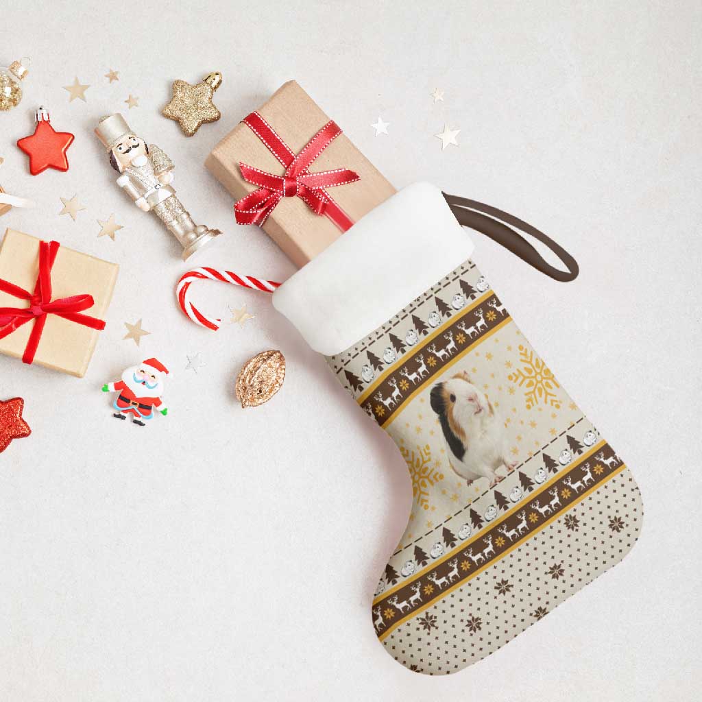 Guinea Pig Christmas Stocking with Snowflakes Trees and Reindeer Pattern - Wonder Print Shop