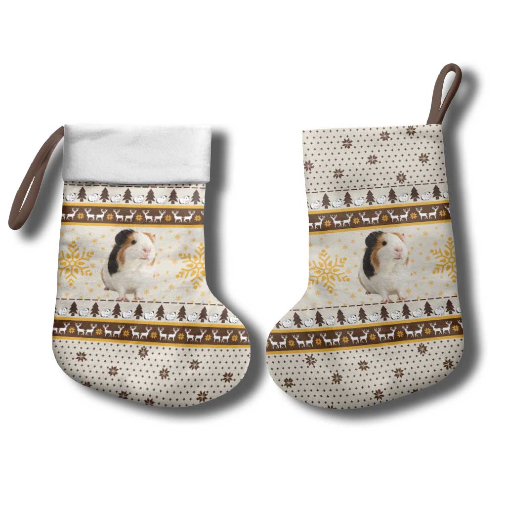 Guinea Pig Christmas Stocking with Snowflakes Trees and Reindeer Pattern - Wonder Print Shop