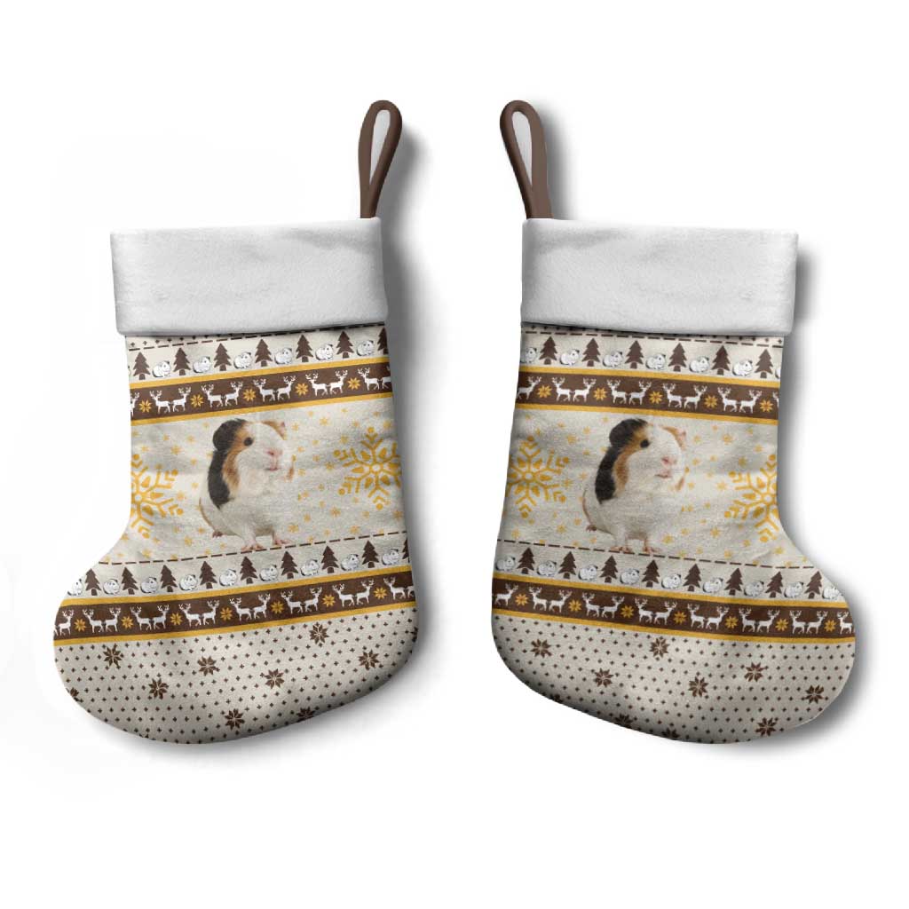 Guinea Pig Christmas Stocking with Snowflakes Trees and Reindeer Pattern - Wonder Print Shop