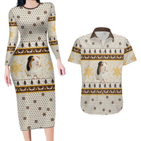 Guinea Pig Christmas Couples Matching Long Sleeve Bodycon Dress and Hawaiian Shirt with Snowflakes Trees and Reindeer Pattern - Wonder Print Shop