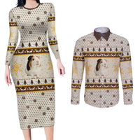 Guinea Pig Christmas Couples Matching Long Sleeve Bodycon Dress and Long Sleeve Button Shirt with Snowflakes Trees and Reindeer Pattern - Wonder Print Shop