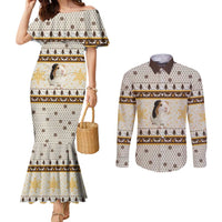 Guinea Pig Christmas Couples Matching Mermaid Dress and Long Sleeve Button Shirt with Snowflakes Trees and Reindeer Pattern - Wonder Print Shop