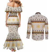 Guinea Pig Christmas Couples Matching Mermaid Dress and Long Sleeve Button Shirt with Snowflakes Trees and Reindeer Pattern - Wonder Print Shop