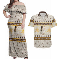 Guinea Pig Christmas Couples Matching Off Shoulder Maxi Dress and Hawaiian Shirt with Snowflakes Trees and Reindeer Pattern - Wonder Print Shop