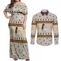 Guinea Pig Christmas Couples Matching Off Shoulder Maxi Dress and Long Sleeve Button Shirt with Snowflakes Trees and Reindeer Pattern - Wonder Print Shop