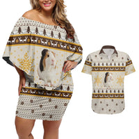 Guinea Pig Christmas Couples Matching Off Shoulder Short Dress and Hawaiian Shirt with Snowflakes Trees and Reindeer Pattern - Wonder Print Shop