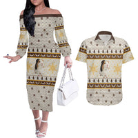 Guinea Pig Christmas Couples Matching Off The Shoulder Long Sleeve Dress and Hawaiian Shirt with Snowflakes Trees and Reindeer Pattern - Wonder Print Shop