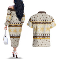 Guinea Pig Christmas Couples Matching Off The Shoulder Long Sleeve Dress and Hawaiian Shirt with Snowflakes Trees and Reindeer Pattern - Wonder Print Shop
