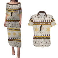 Guinea Pig Christmas Couples Matching Puletasi and Hawaiian Shirt with Snowflakes Trees and Reindeer Pattern - Wonder Print Shop