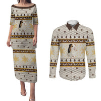 Guinea Pig Christmas Couples Matching Puletasi and Long Sleeve Button Shirt with Snowflakes Trees and Reindeer Pattern - Wonder Print Shop
