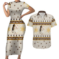 Guinea Pig Christmas Couples Matching Short Sleeve Bodycon Dress and Hawaiian Shirt with Snowflakes Trees and Reindeer Pattern - Wonder Print Shop