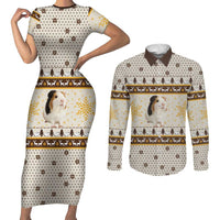 Guinea Pig Christmas Couples Matching Short Sleeve Bodycon Dress and Long Sleeve Button Shirt with Snowflakes Trees and Reindeer Pattern - Wonder Print Shop
