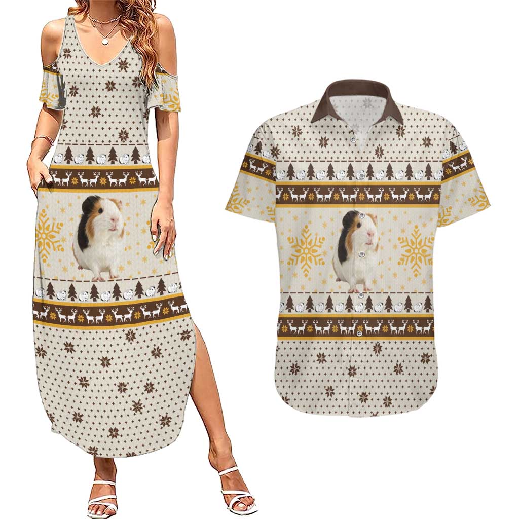 Guinea Pig Christmas Couples Matching Summer Maxi Dress and Hawaiian Shirt with Snowflakes Trees and Reindeer Pattern - Wonder Print Shop