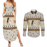 Guinea Pig Christmas Couples Matching Summer Maxi Dress and Long Sleeve Button Shirt with Snowflakes Trees and Reindeer Pattern - Wonder Print Shop