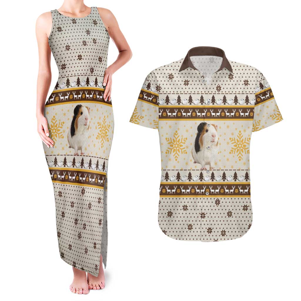 Guinea Pig Christmas Couples Matching Tank Maxi Dress and Hawaiian Shirt with Snowflakes Trees and Reindeer Pattern - Wonder Print Shop