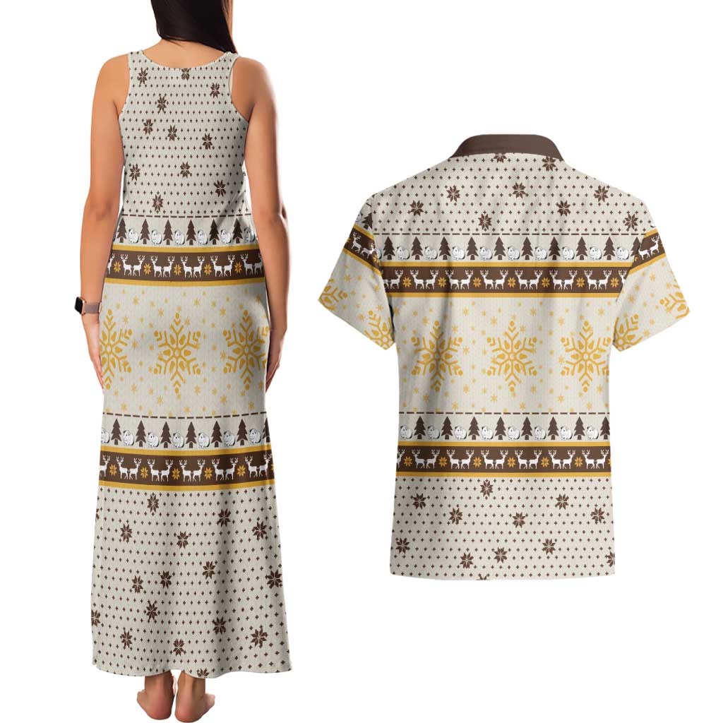 Guinea Pig Christmas Couples Matching Tank Maxi Dress and Hawaiian Shirt with Snowflakes Trees and Reindeer Pattern - Wonder Print Shop