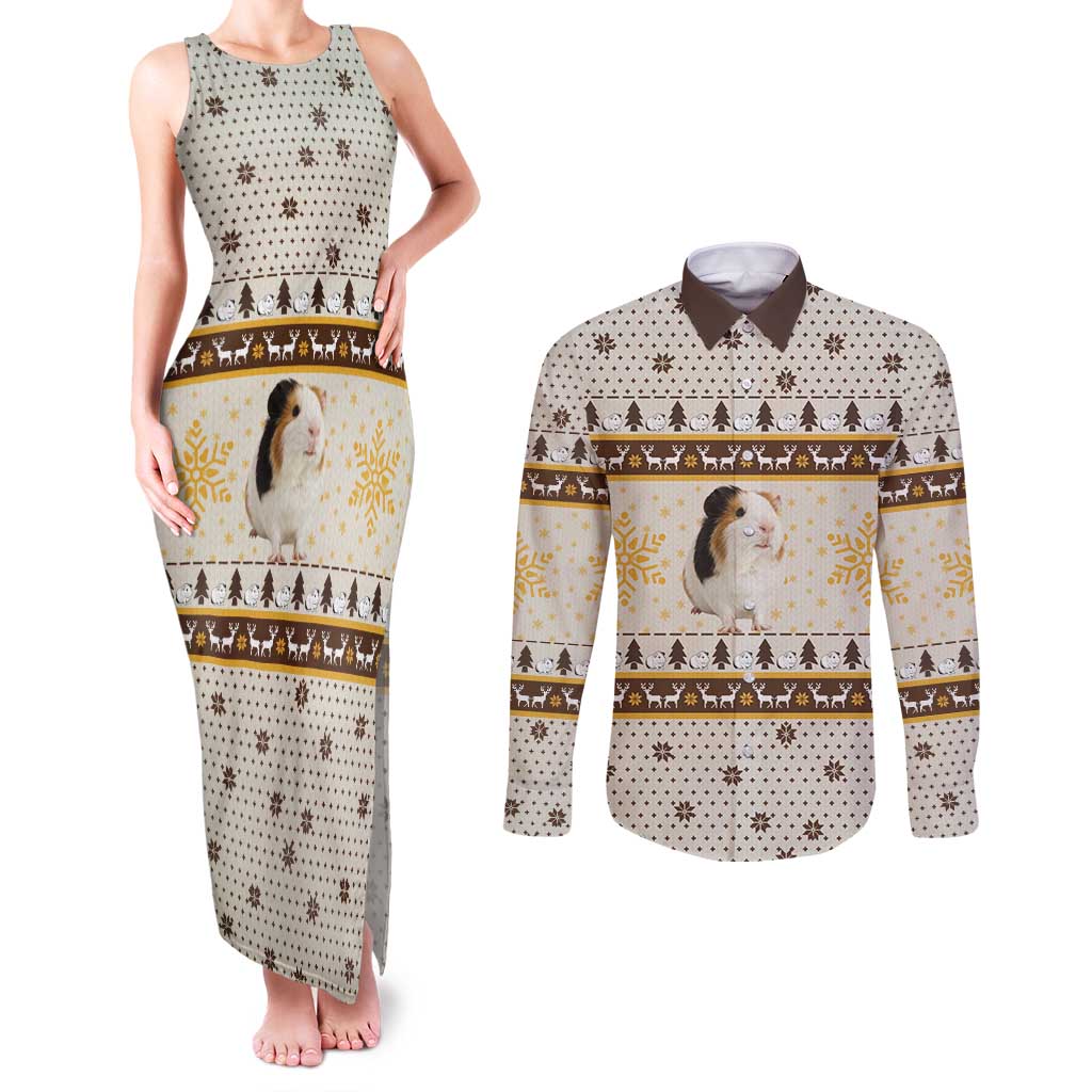 Guinea Pig Christmas Couples Matching Tank Maxi Dress and Long Sleeve Button Shirt with Snowflakes Trees and Reindeer Pattern - Wonder Print Shop