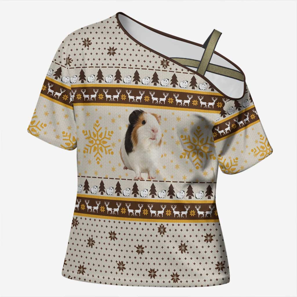 Guinea Pig Christmas Cross Shoulder Shirt with Snowflakes Trees and Reindeer Pattern - Wonder Print Shop