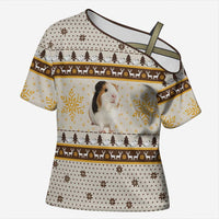 Guinea Pig Christmas Cross Shoulder Shirt with Snowflakes Trees and Reindeer Pattern - Wonder Print Shop