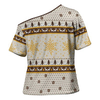 Guinea Pig Christmas Cross Shoulder Shirt with Snowflakes Trees and Reindeer Pattern - Wonder Print Shop