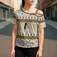 Guinea Pig Christmas Cross Shoulder Shirt with Snowflakes Trees and Reindeer Pattern - Wonder Print Shop