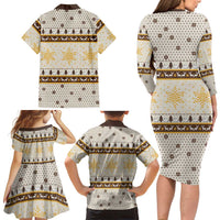Guinea Pig Christmas Family Matching Long Sleeve Bodycon Dress and Hawaiian Shirt with Snowflakes Trees and Reindeer Pattern - Wonder Print Shop