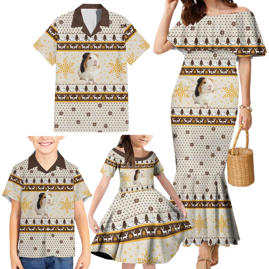 Guinea Pig Christmas Family Matching Mermaid Dress and Hawaiian Shirt with Snowflakes Trees and Reindeer Pattern - Wonder Print Shop