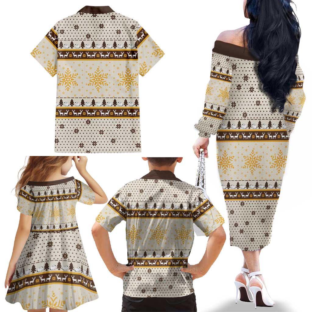 Guinea Pig Christmas Family Matching Off The Shoulder Long Sleeve Dress and Hawaiian Shirt with Snowflakes Trees and Reindeer Pattern - Wonder Print Shop