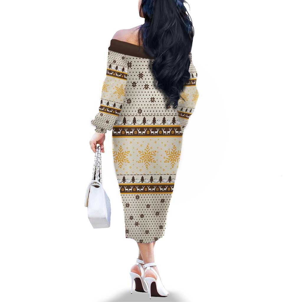 Guinea Pig Christmas Family Matching Off The Shoulder Long Sleeve Dress and Hawaiian Shirt with Snowflakes Trees and Reindeer Pattern - Wonder Print Shop