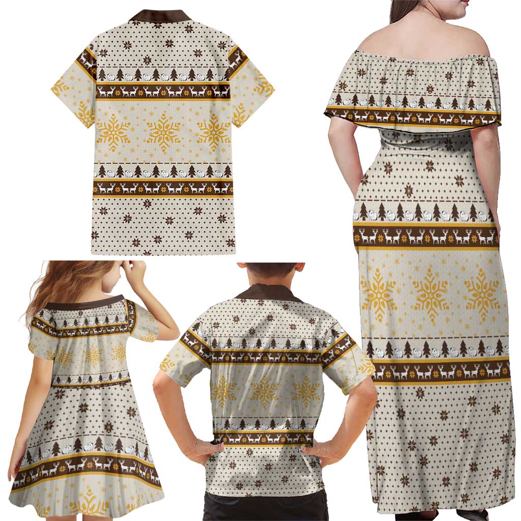 Guinea Pig Christmas Family Matching Off Shoulder Maxi Dress and Hawaiian Shirt with Snowflakes Trees and Reindeer Pattern - Wonder Print Shop