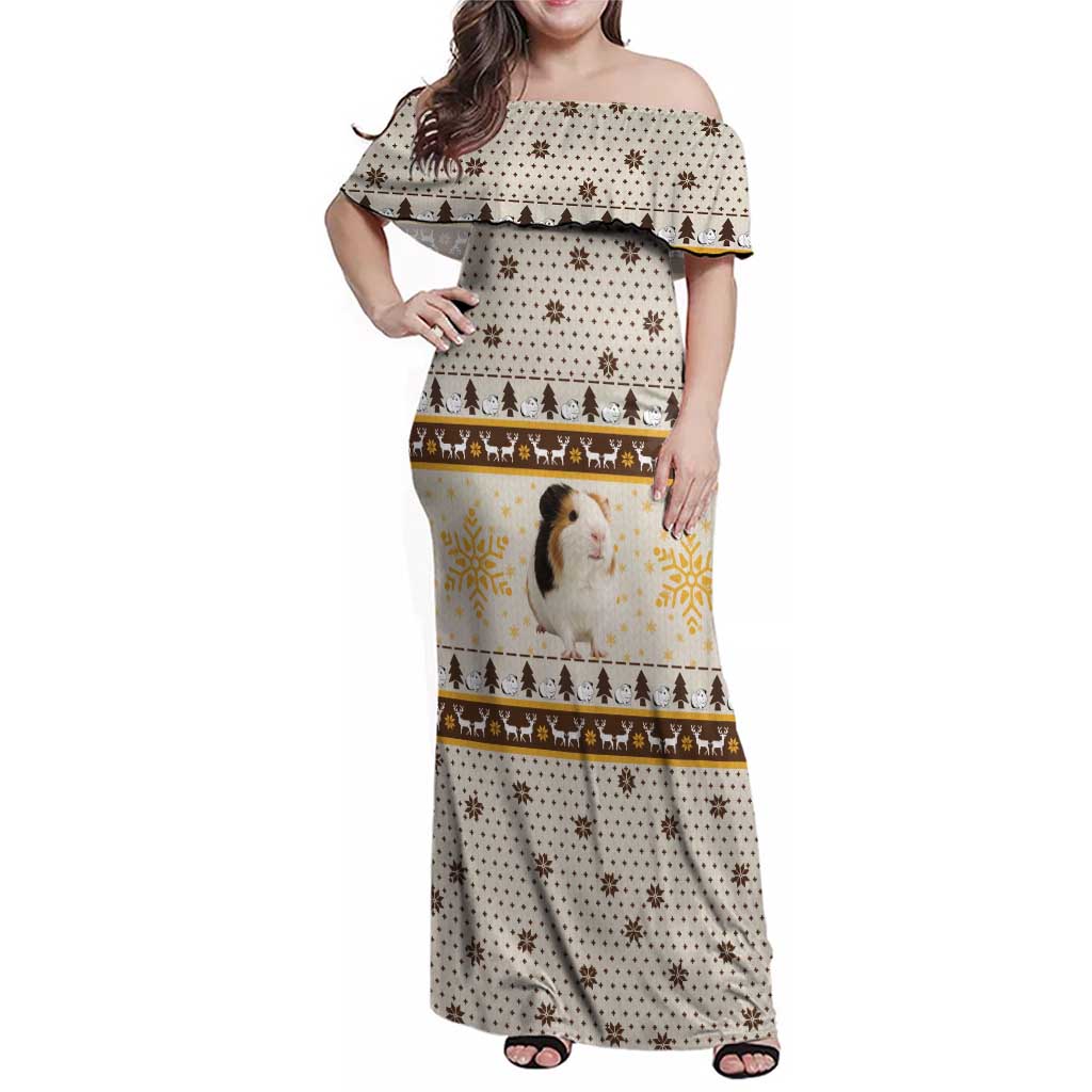 Guinea Pig Christmas Family Matching Off Shoulder Maxi Dress and Hawaiian Shirt with Snowflakes Trees and Reindeer Pattern - Wonder Print Shop