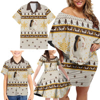 Guinea Pig Christmas Family Matching Off Shoulder Short Dress and Hawaiian Shirt with Snowflakes Trees and Reindeer Pattern - Wonder Print Shop