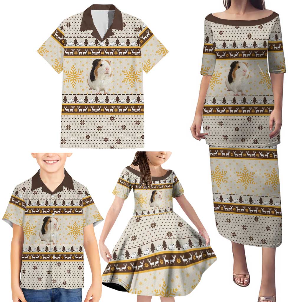 Guinea Pig Christmas Family Matching Puletasi and Hawaiian Shirt with Snowflakes Trees and Reindeer Pattern - Wonder Print Shop