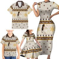Guinea Pig Christmas Family Matching Short Sleeve Bodycon Dress and Hawaiian Shirt with Snowflakes Trees and Reindeer Pattern - Wonder Print Shop